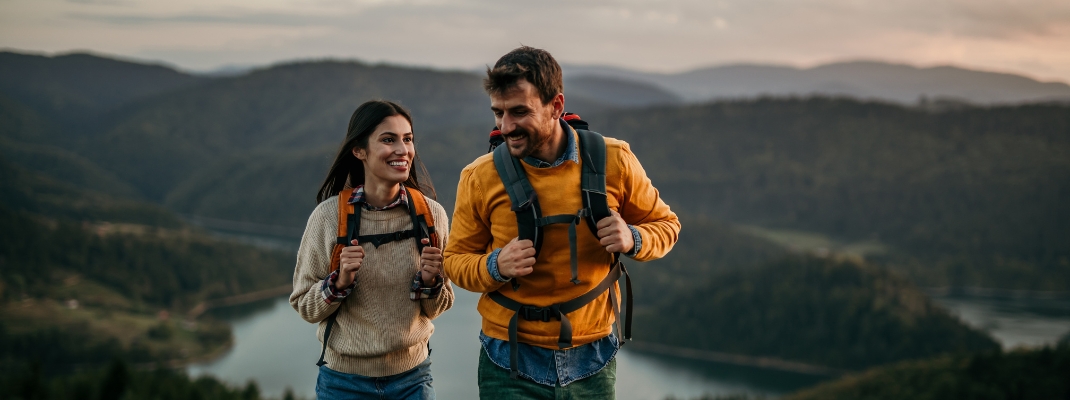 couple going for a hike up the mountain