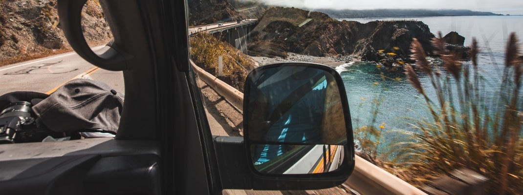 POV of inside of the campervan driving along the USA West Coast