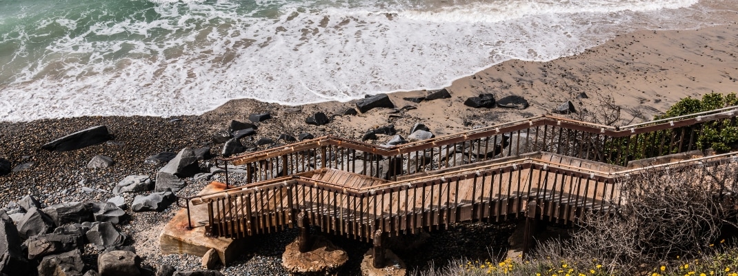 Steps for beach access to South Carlsbad State Beach in Carlsbad, California. 