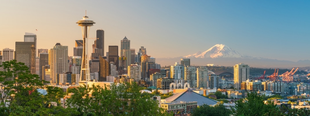 View of downtown Seattle skyline in Seattle Washington, USA
