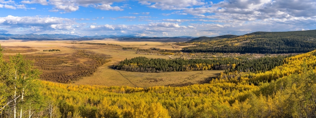 Autumn at South Park - A panoramic overview of South Park on a sunny Autumn evening, as seen from Boreas Pass Road, Como, Colorado, USA.
