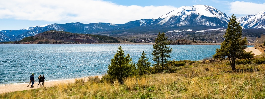 Dillon lake reservoir with mountains in Colorado at summer day
