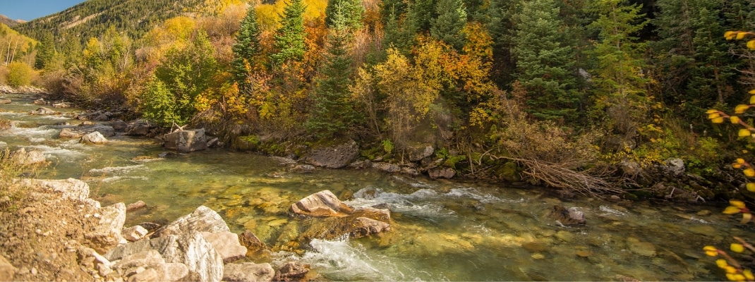 Crystal river on a bright sunny autumn day in Colorado
