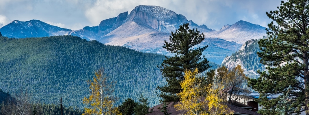 Longs Peak viewed from Estes Park, Colorado in the fall.
