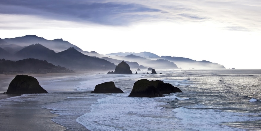 Cannon beach in Portland on cloudy day