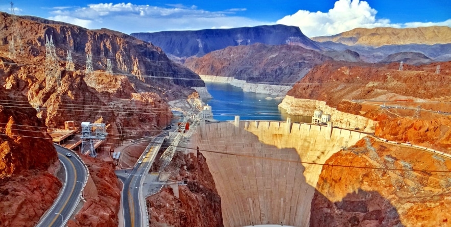 Aerial view of Hoover Dam, USA