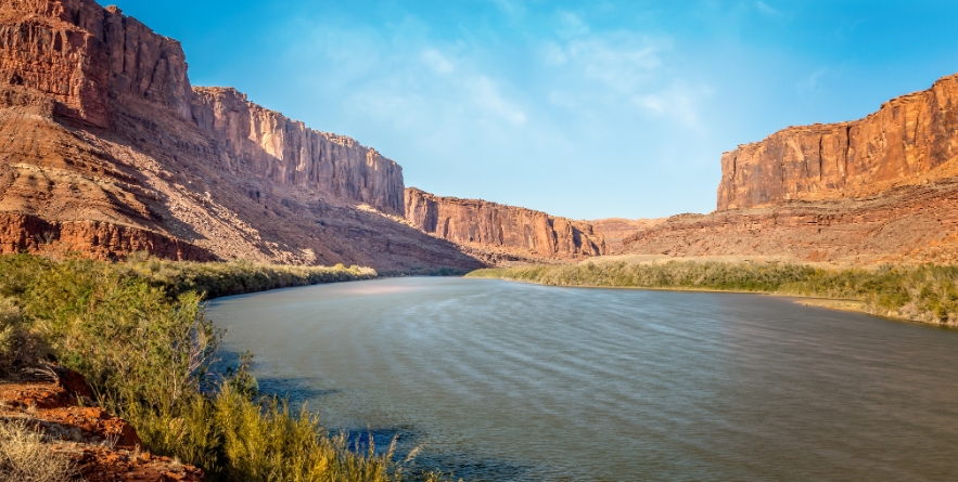 The tranquil Colorado river close to the Arches National Park in Utah