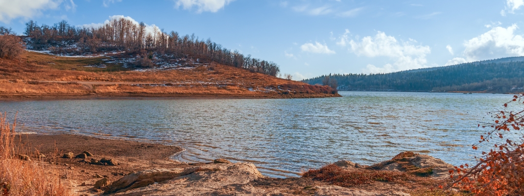 View of Kolob Reservoir near Zion National Park in autumn