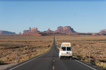 HiTop Campervan on road in Monument Valley